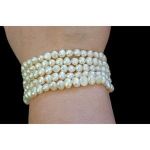 Natural Pearl 5 Strand Approx 6mm Stretch Bracelets Osfm